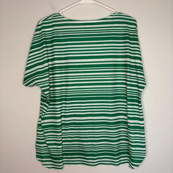 CHICO's Tee 2 (Medium) Round Hi - Lo Hem Short Sleeve Stripes Green White - Picture 2 of 3